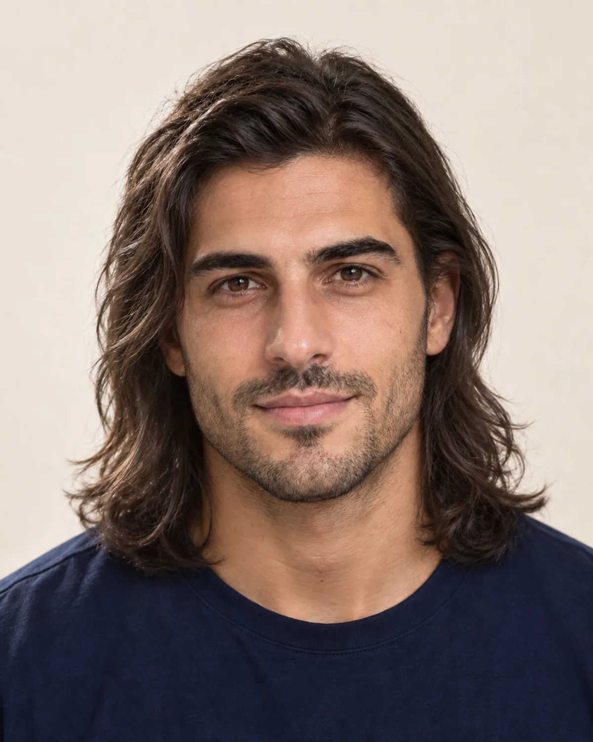A man with wavy, shoulder-length dark brown hair.