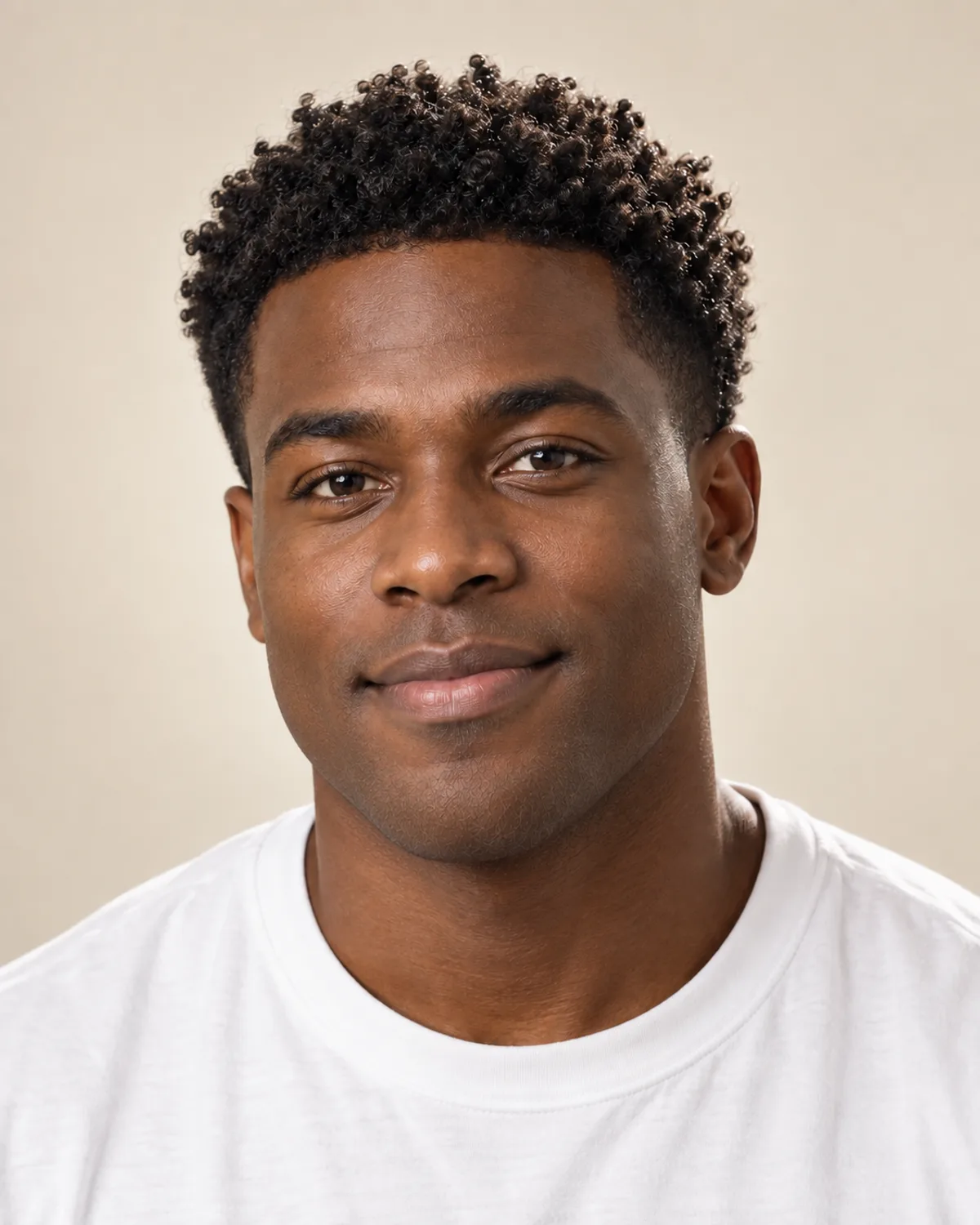 A man with short natural coils and a clean-shaven face.