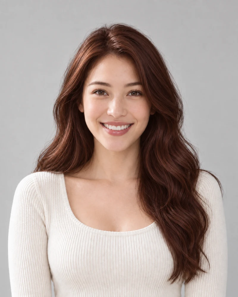 The same model previewing Auburn with matching pose and lighting