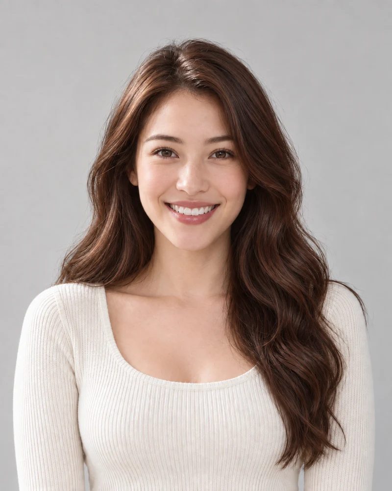 A close crop of Chestnut strands from the same model portrait