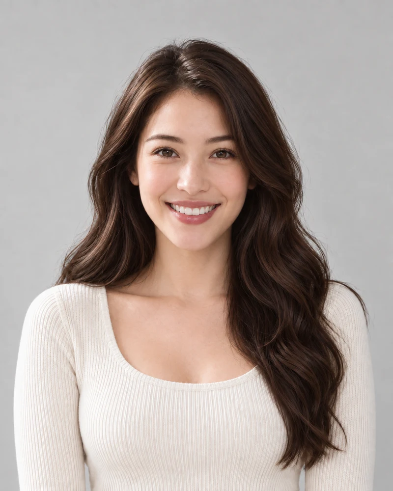 AI example of Chocolate brown hair on the same model, cropped to the lengths