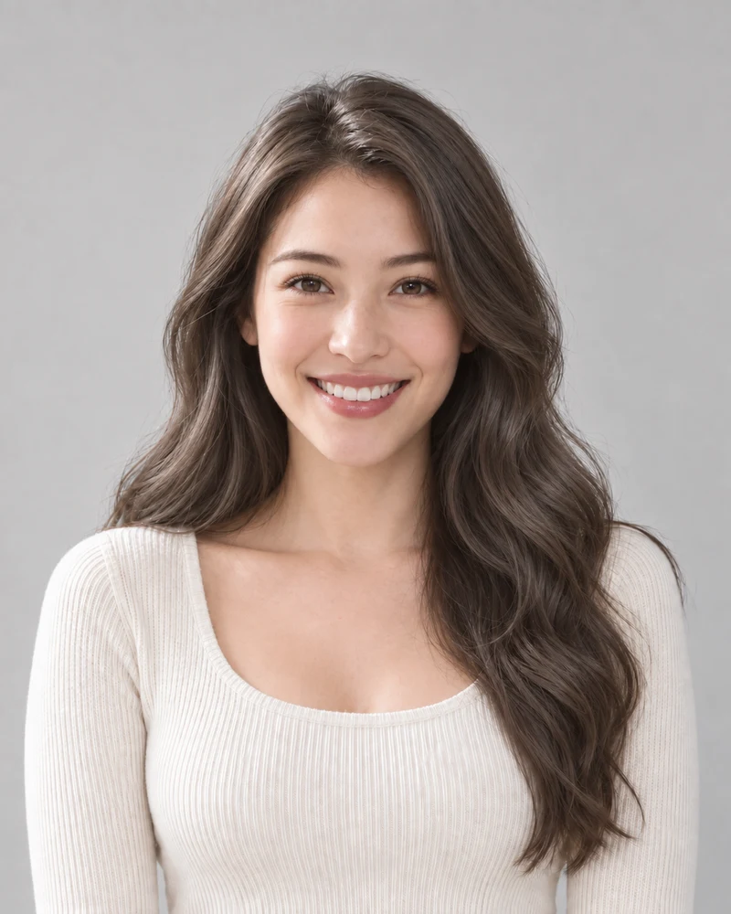 A close crop of Mushroom brown strands from the same model portrait