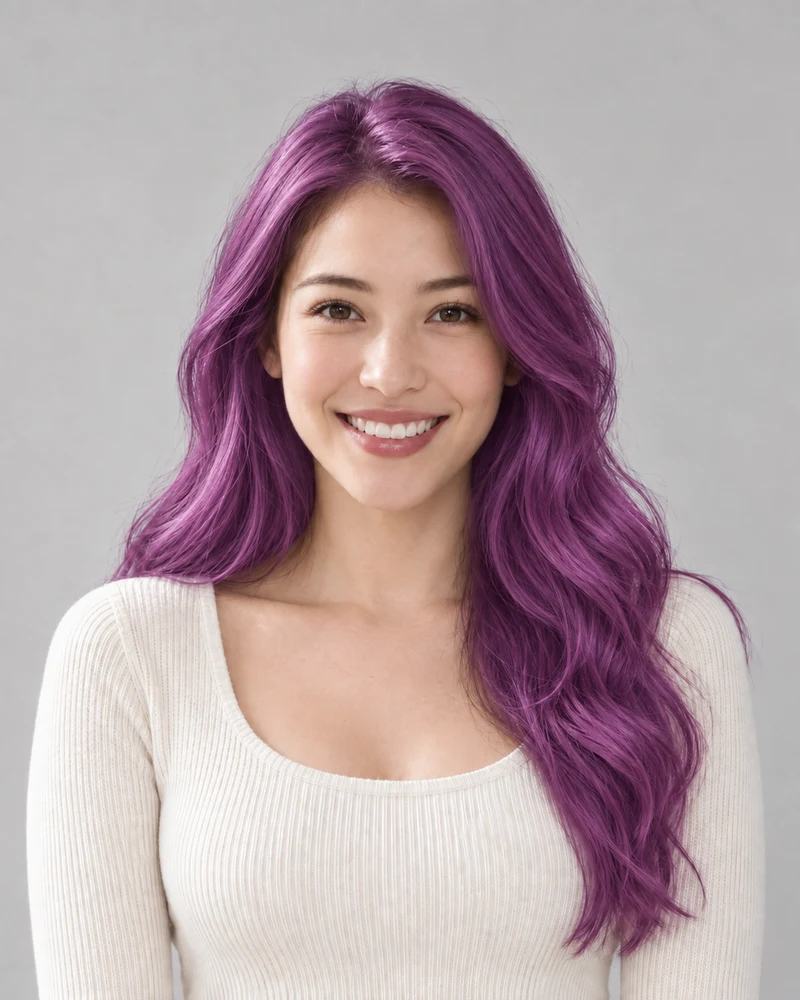 The same model previewing Orchid hair with matching pose and lighting