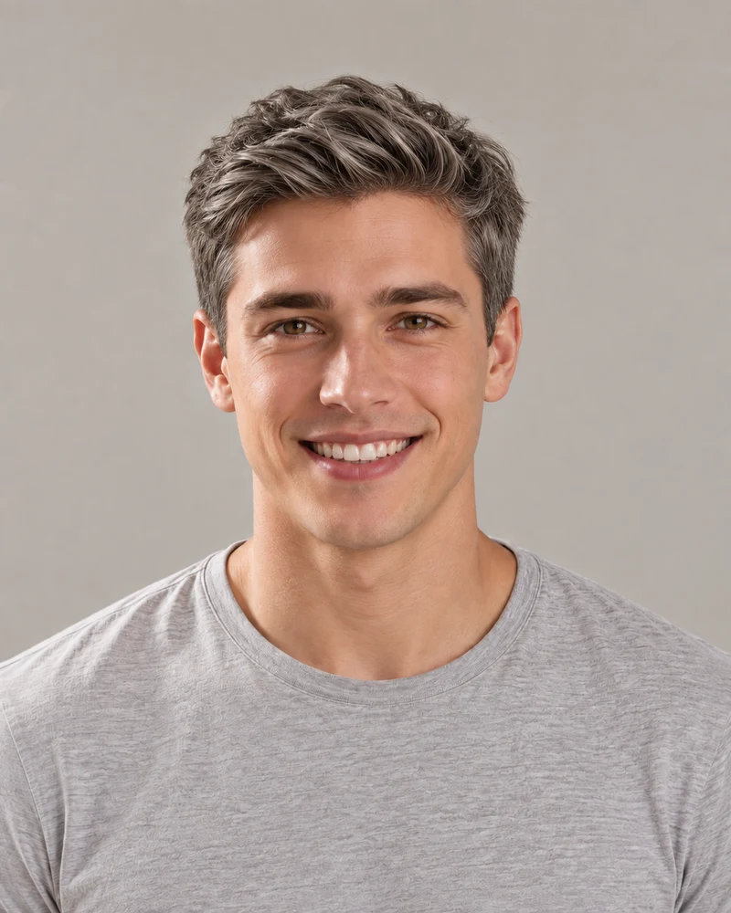 A crop of the same male model's hair and temples: Salt & pepper